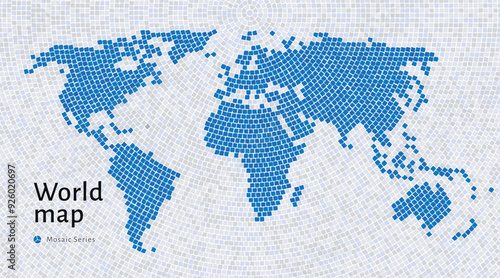 World Map with Shown in a blue Mosaic Pattern	