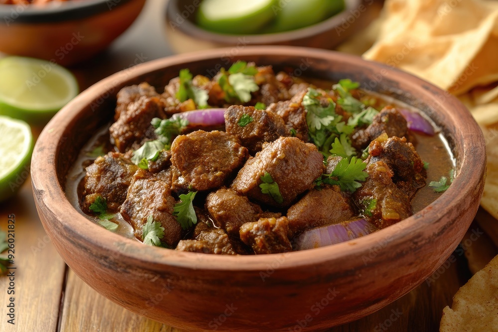 A close-up shot of a bowl of spicy Indian curry. Perfect for use in food blogs, magazines, or recipe websites. A close-up shot of a bowl of spicy Indian curry. Perfect for use in food blogs, magazines, or recipe websites.