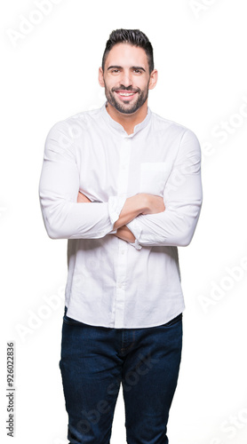 Young business man over isolated background happy face smiling with crossed arms looking at the camera. Positive person.