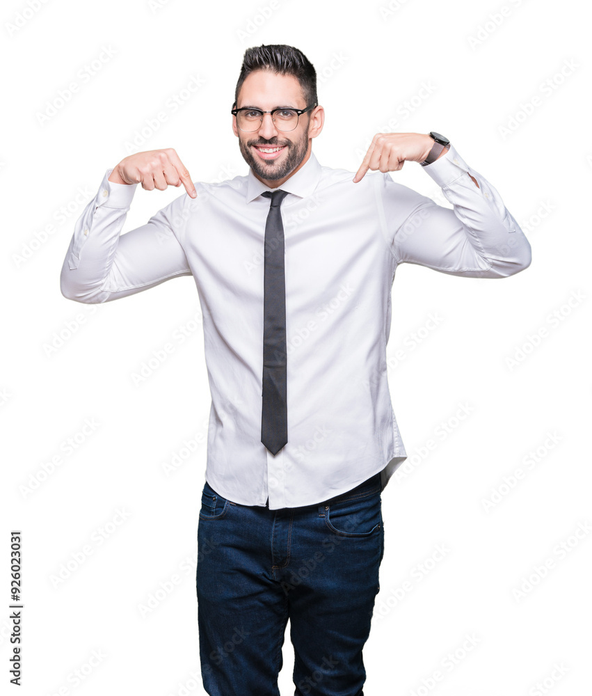 Young handsome business man wearing glasses over isolated background looking confident with smile on face, pointing oneself with fingers proud and happy. Young handsome business man wearing glasses over isolated background looking confident with smile on face, pointing oneself with fingers proud and happy.