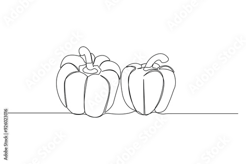 Simple hand-drawn capsicum continuous line art drawing. Vector illustrations.