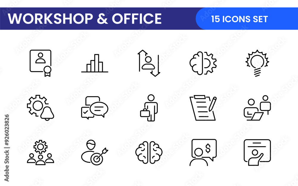 Workshop and Office related outline icon collection. Editable line icon set. Workshop and Office related outline icon collection. Editable line icon set.