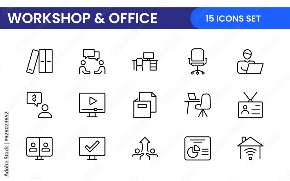 Workshop and Office related outline icon collection. Editable line icon set. Workshop and Office related outline icon collection. Editable line icon set.