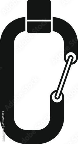 Black climbing carabiner for safety locking is ready for hiking trip
