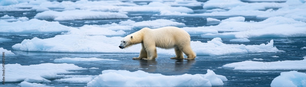 Polar Bear Walking on Ice Floes in Arctic Ocean During Winter, Capturing the Beauty of Wildlife and Nature Polar Bear Walking on Ice Floes in Arctic Ocean During Winter, Capturing the Beauty of Wildlife and Nature