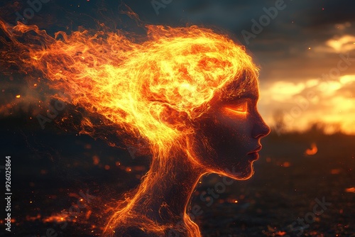 Inferno of the Mind - Surreal Burning Flame with Passionate Thoughts in Dark Fiery Landscape