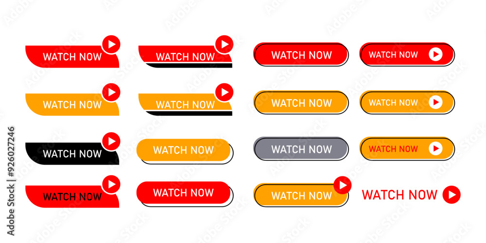 Watch now button icon in flat design vector illustration. Play vidion icon symbol isolated on white background. Watch now button icon in flat design vector illustration. Play vidion icon symbol isolated on white background.