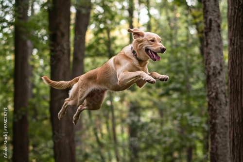 Perfectly Timed Photos, a dog jumping into the air, with the surrounding trees perfectly positioned to look like the dog is leaping over the treetops