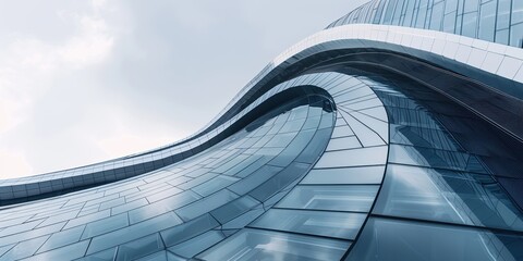 Close-up view of a modern steel and glass facade showcasing unique architectural design