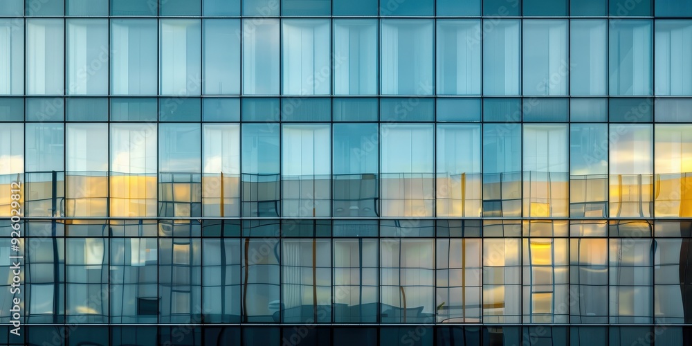 Close-up of a modern steel and glass facade reflecting the urban skyline Close-up of a modern steel and glass facade reflecting the urban skyline