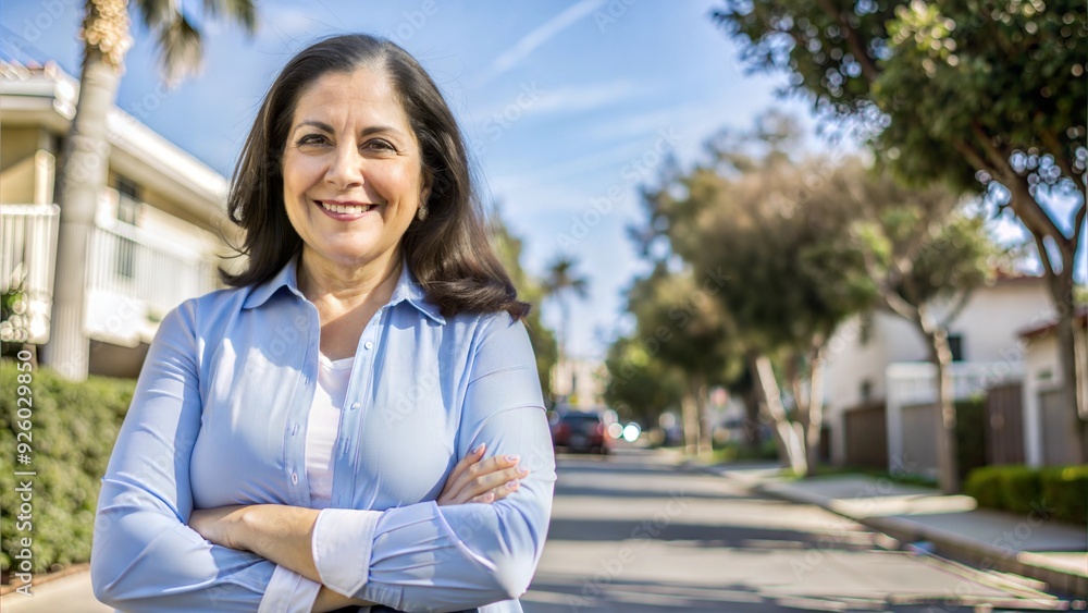 middle age hispanic woman smiling confident standi. middle age hispanic woman smiling confident standi.