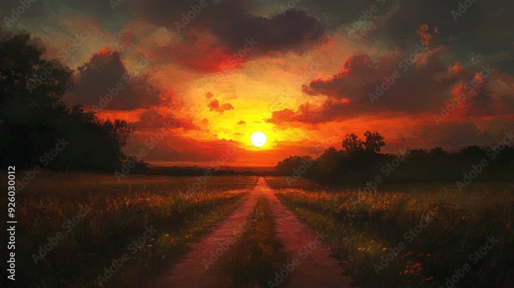 Sunset over a Country Road Sunset over a Country Road