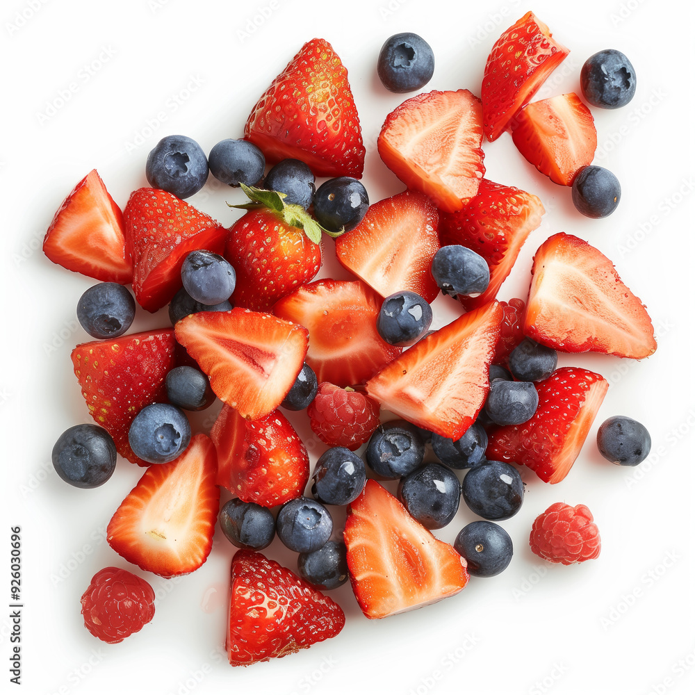 Obraz premium Chopped strawberries and blueberries