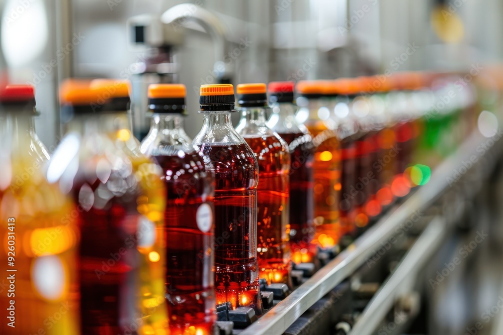 Bottles of soda are being made on a production line Bottles of soda are being made on a production line