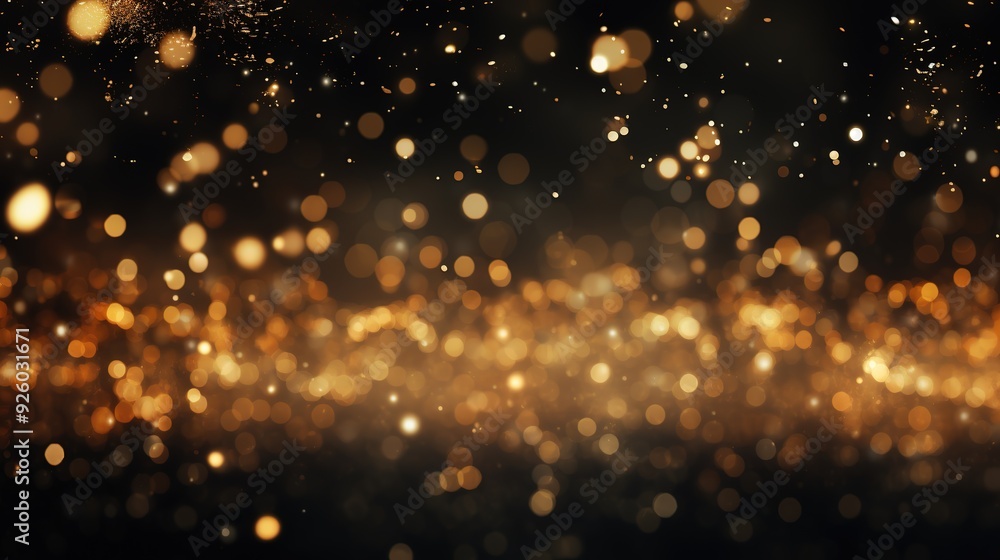 Obraz premium Abstract gold bokeh lights on a black background.