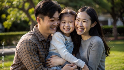 portrait of enjoy happy love asian family father