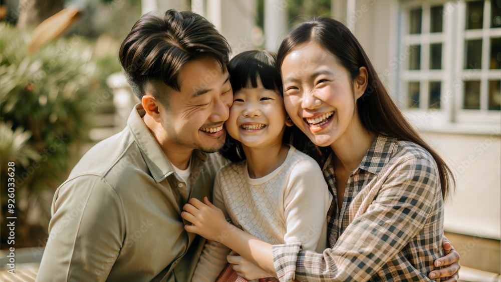 portrait of enjoy happy love asian family father