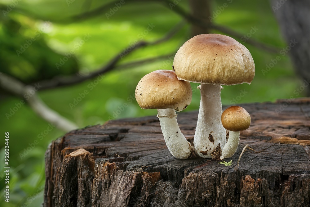 Young small mushrooms on a stump Young small mushrooms on a stump