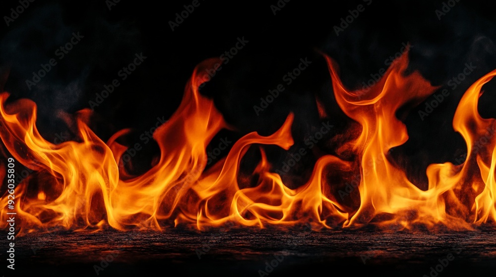 Fire flames on black background. Fire burn flame isolated, abstract texture. Flaming effect with burning fire. Generative ai Fire flames on black background. Fire burn flame isolated, abstract texture. Flaming effect with burning fire. Generative ai