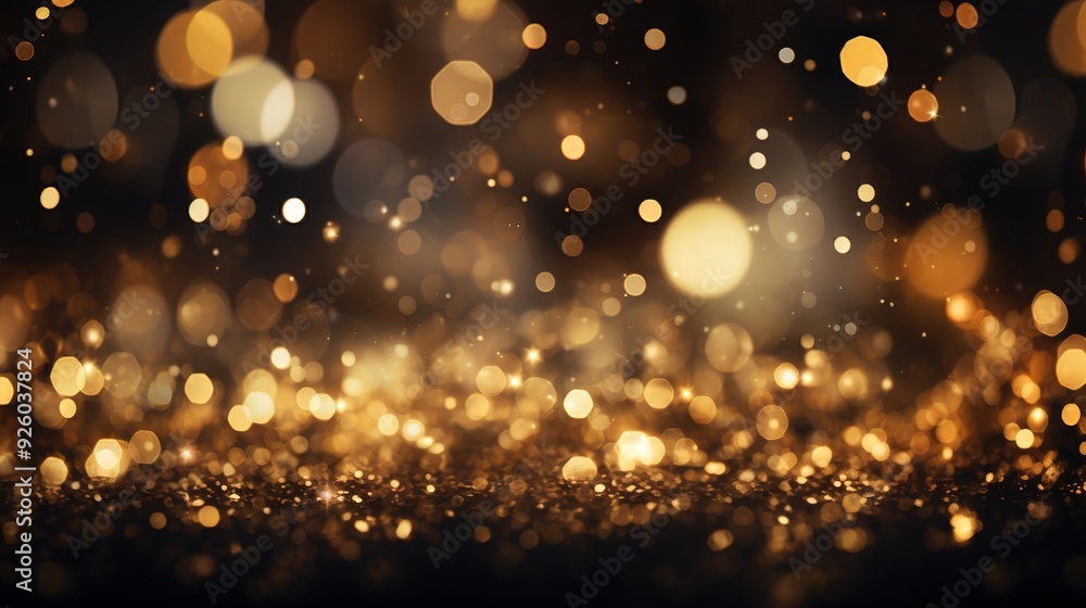 Abstract golden bokeh background with blurred lights and glitter. Abstract golden bokeh background with blurred lights and glitter.