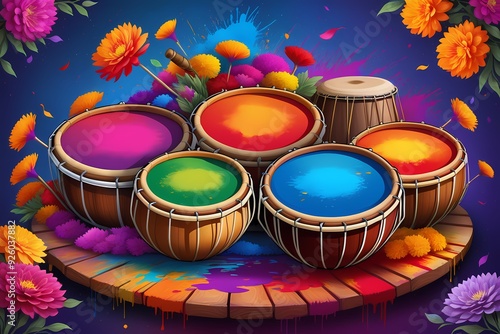 Holi background with dums and flowers photo