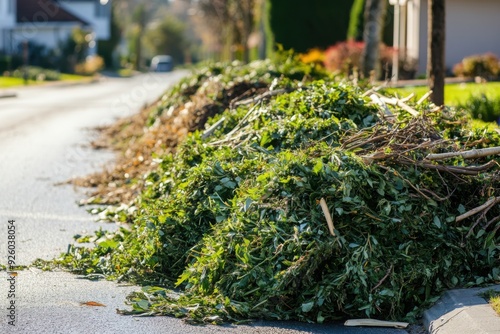 Piles of Green Waste on Suburban Street