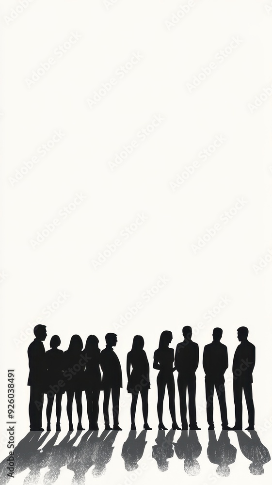 Naklejka premium Vector silhouettes of Crowd silhouette,People group shadow men and a women business people silhouettes,person team mystery,Vector illustration black shapes isolated on white background.