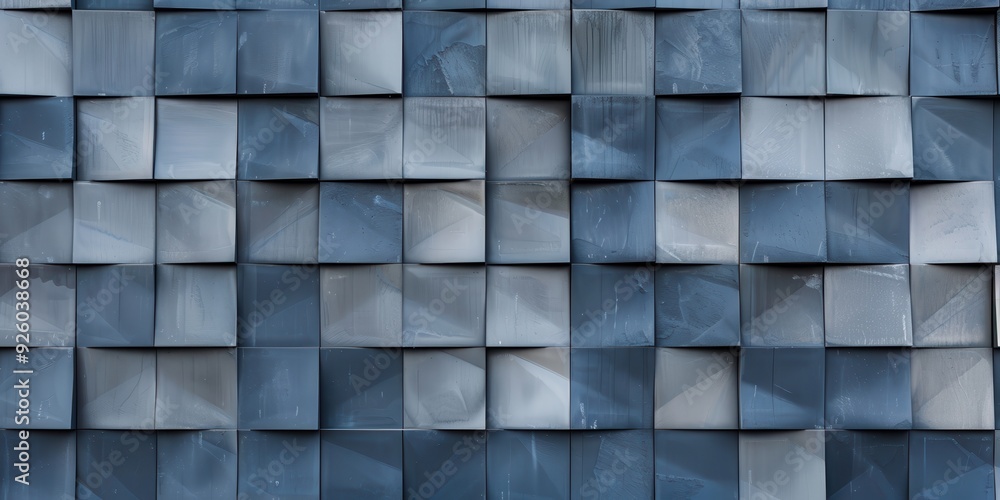Close-up of a modern architectural facade featuring abstract geometric patterns and shades of blue Close-up of a modern architectural facade featuring abstract geometric patterns and shades of blue