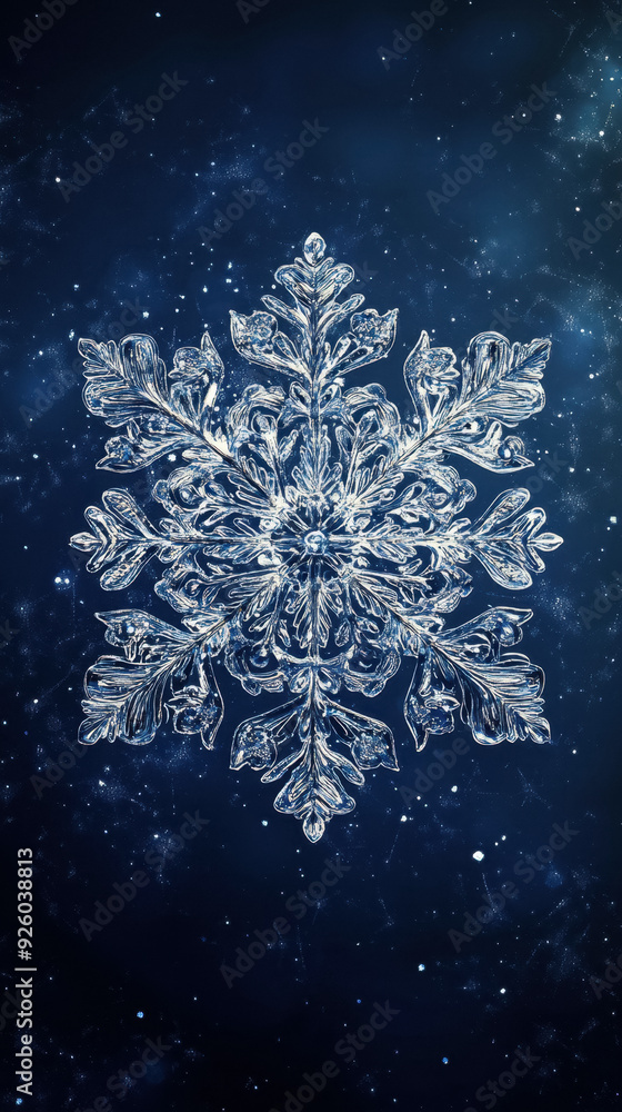 Crystal Snowflake on a Deep Blue Background for Winter Holidays Crystal Snowflake on a Deep Blue Background for Winter Holidays