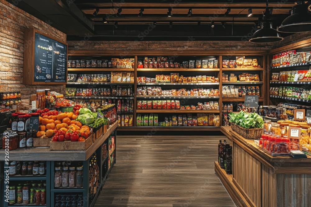 A well-stocked grocery store with shelves full of food. This image is perfect for a website or advertisement for a grocery store or food retailer. A well-stocked grocery store with shelves full of food. This image is perfect for a website or advertisement for a grocery store or food retailer.