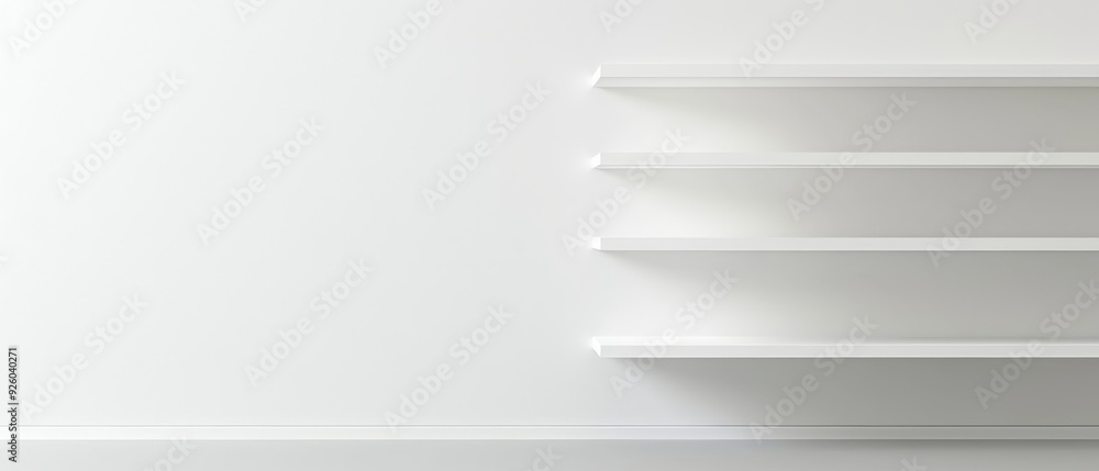 A white wall with three shelves on it A white wall with three shelves on it
