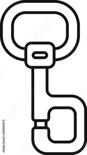Simple black and white vector icon of a climbing carabiner, perfect for representing mountaineering and alpinism