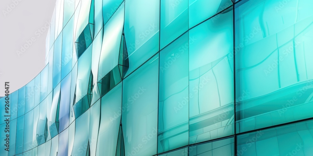 Fototapeta premium Modern close-up of a reflective glass facade showcasing abstract patterns and textures