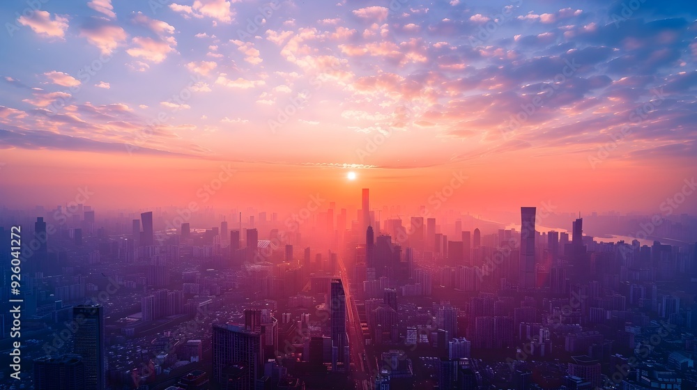 Fototapeta premium Captivating Sunrise Over Bustling Cityscape A New Day Dawns with Endless Possibilities