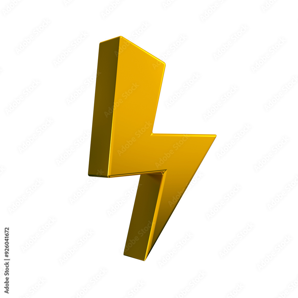 Golden flash bolt icon. Lightning or thunder isolated. Symbol of energy, danger and power 3d rendering. Golden flash bolt icon. Lightning or thunder isolated. Symbol of energy, danger and power 3d rendering.