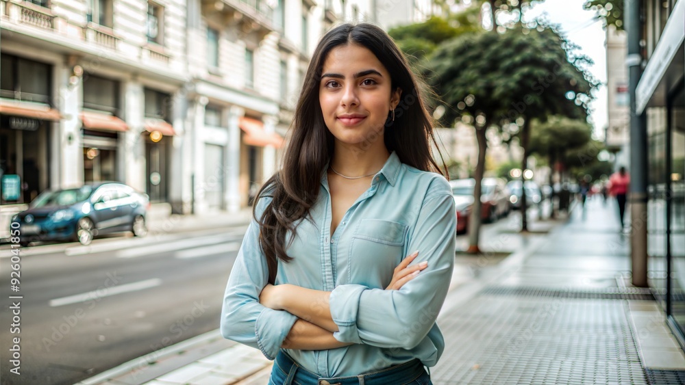 young latin woman smiling confident standing at stand young latin woman smiling confident standing at stand