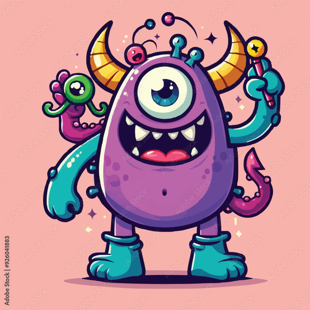 Obraz premium funny cute colorful monsters standing side by side, vector set illustration