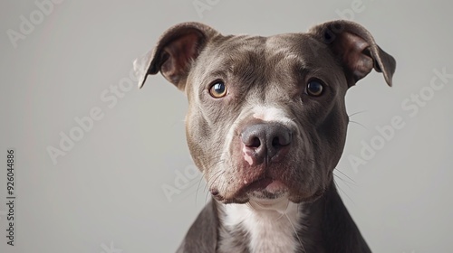 Cute dog photographed in a studio on a plain backdrop