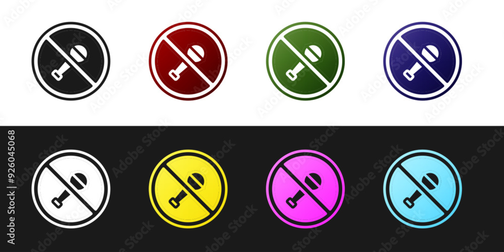Set Mute microphone icon isolated on black and white background. Microphone audio muted. Vector Set Mute microphone icon isolated on black and white background. Microphone audio muted. Vector