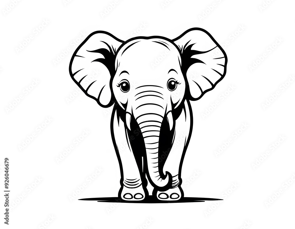 Fototapeta premium Drawing of a cute elephant to color.