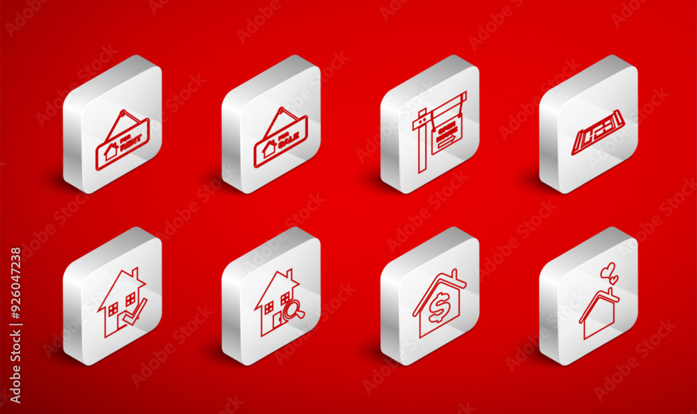 Set line House with heart shape, Hanging sign For Sale, Open house, plan, dollar, Rent, Search and check mark icon. Vector Set line House with heart shape, Hanging sign For Sale, Open house, plan, dollar, Rent, Search and check mark icon. Vector