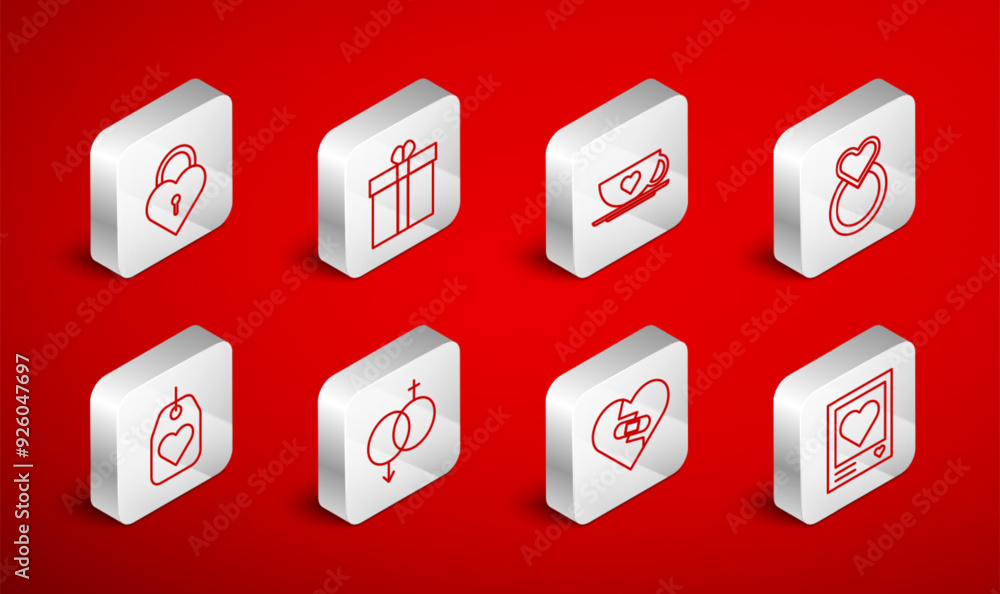 Set line Photo frames and hearts, Gift box, Coffee cup, Wedding rings, Healed broken, Castle the shape, Gender and Heart tag icon. Vector Set line Photo frames and hearts, Gift box, Coffee cup, Wedding rings, Healed broken, Castle the shape, Gender and Heart tag icon. Vector