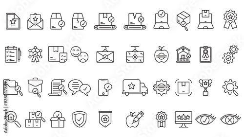 Collection of quality control icons with editable strokes in trendy style