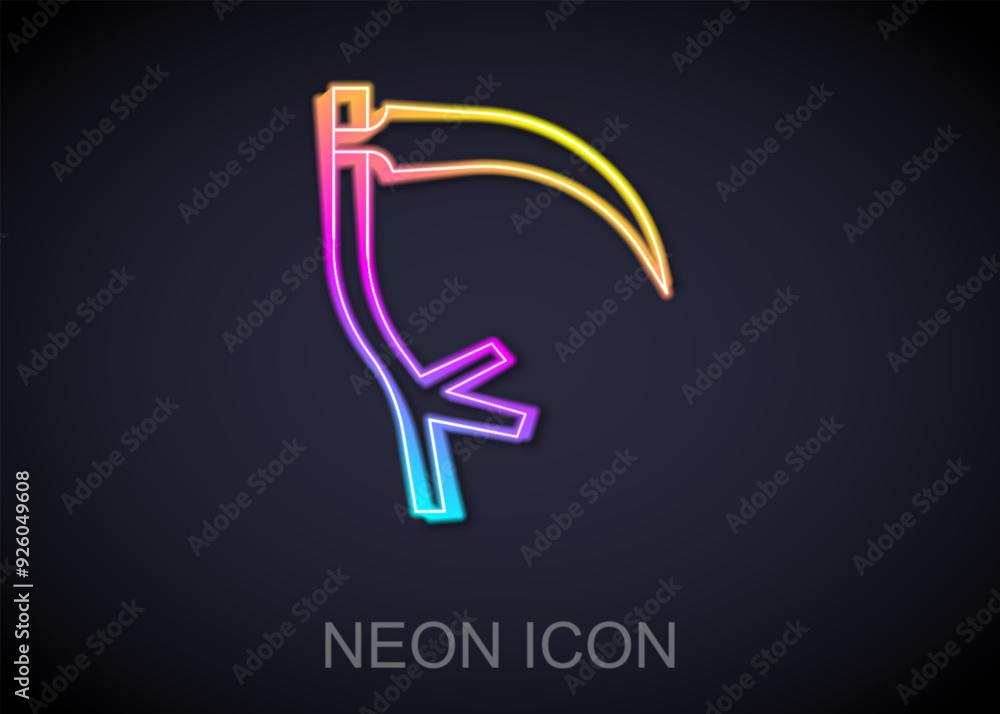 Glowing neon line Scythe icon isolated on black background. Happy Halloween party. Vector Glowing neon line Scythe icon isolated on black background. Happy Halloween party. Vector