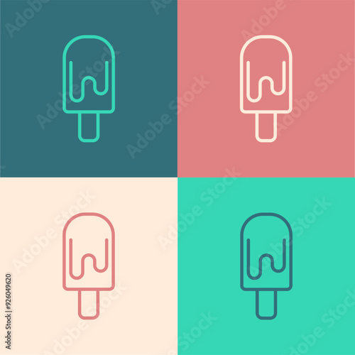 Pop art line Ice cream icon isolated on color background. Sweet symbol. Vector