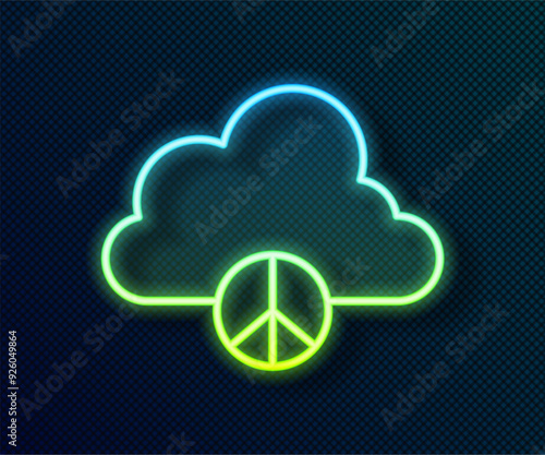 Glowing neon line Peace cloud icon isolated on black background. Hippie symbol of peace. Vector