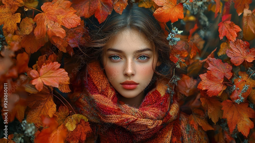 A model showcases a relaxed autumn ensemble, standing amidst a sea of seasonal colors, embodying casual elegance A model showcases a relaxed autumn ensemble, standing amidst a sea of seasonal colors, embodying casual elegance