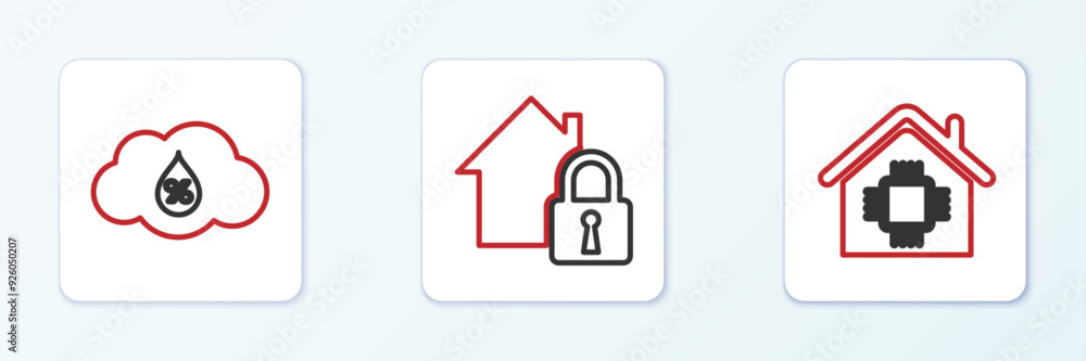 Set line Smart home, Humidity and House under protection icon. Vector Set line Smart home, Humidity and House under protection icon. Vector