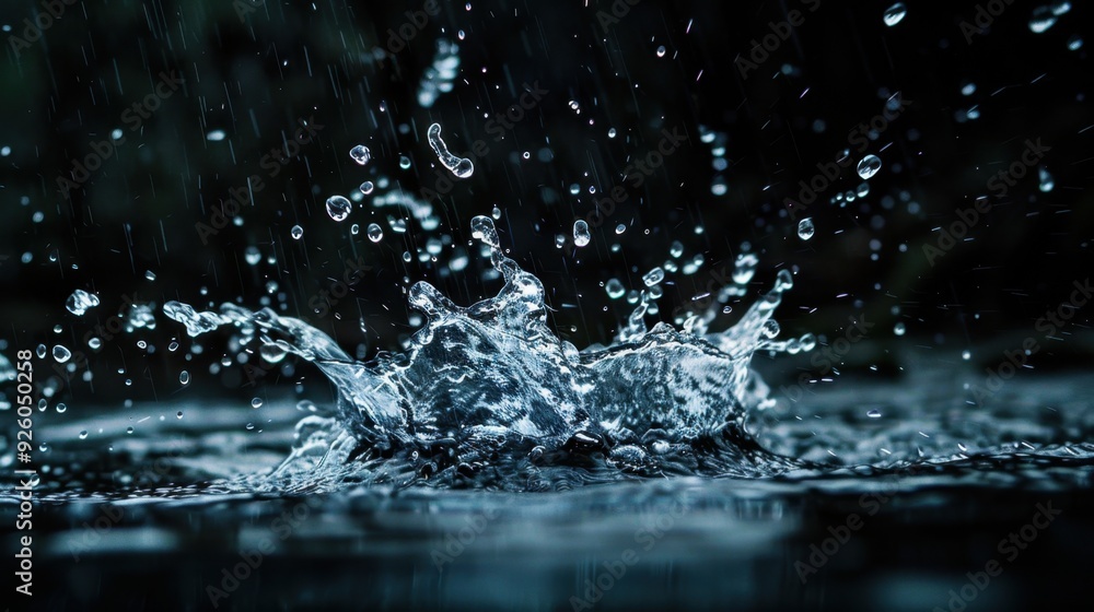 Water splash in a dark, moody setting. Water splash in a dark, moody setting.