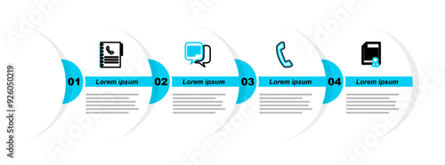 Set line Certificate template, Telephone handset, Chat and Phone book icon. Vector